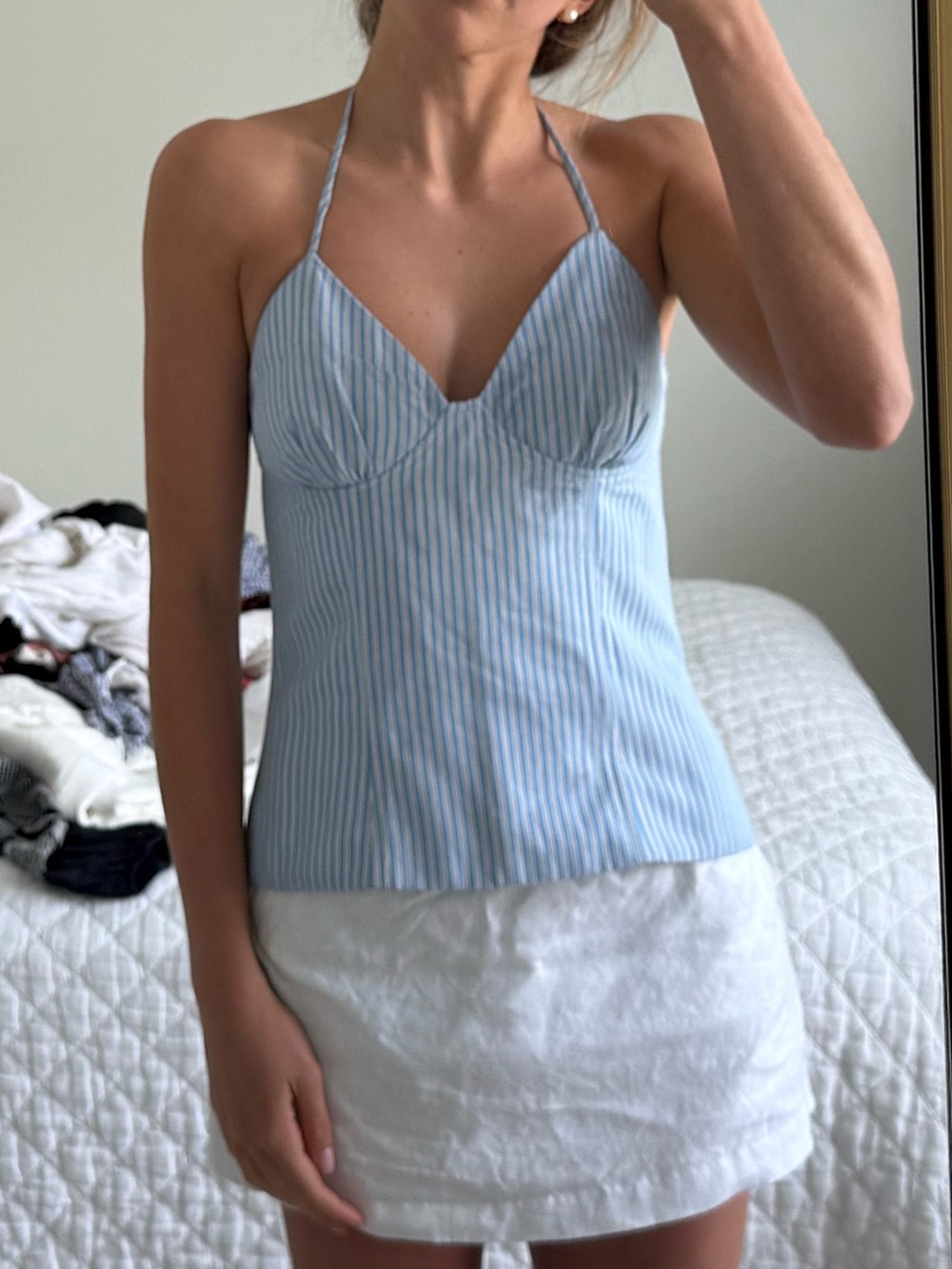 Light Blue Pinstripe Halter Cami Top
